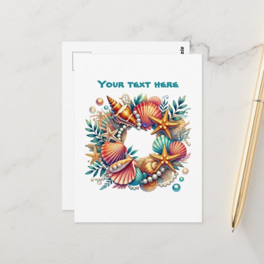 Schattige strand aanpasbare Nautische krans Briefkaart (Voorkant / Achterkant in situ)