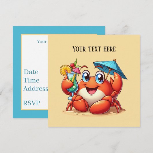 Schattige strand cocktail krab partij kaart (Voorkant / Achterkant)