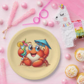 Schattige strand cocktail krab partij papieren bordje (Feest)