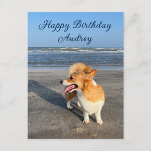 Schattige Strand Corgi Persoonlijke Verjaardag Briefkaart