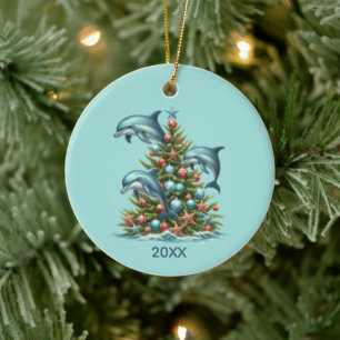 Schattige strand dolfijn liefhebbers toevoegen jaa keramisch ornament