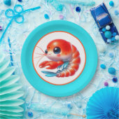 Schattige strand garnalen partij papieren bordje (Feest)