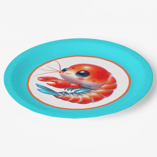 Schattige strand garnalen partij papieren bordje (Gekanteld)