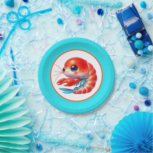 Schattige strand garnalen partij papieren bordje (Feest)