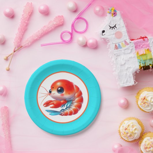 Schattige strand garnalen partij papieren bordje (Feest)