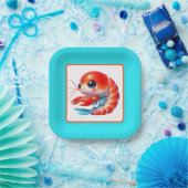 Schattige strand garnalen partij papieren bordje (Feest)