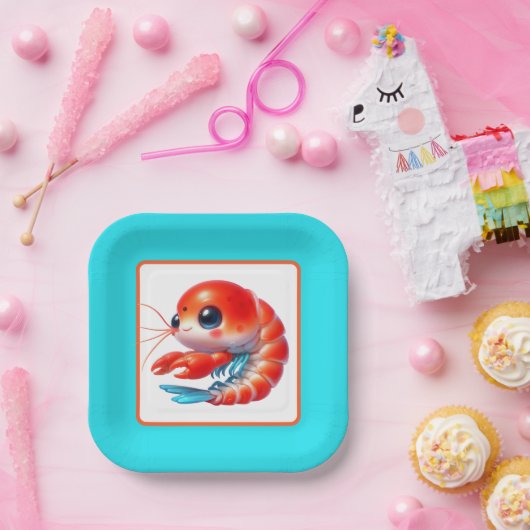 Schattige strand garnalen partij papieren bordje (Feest)