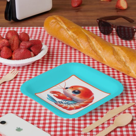 Schattige strand garnalen partij papieren bordje (Picknick)