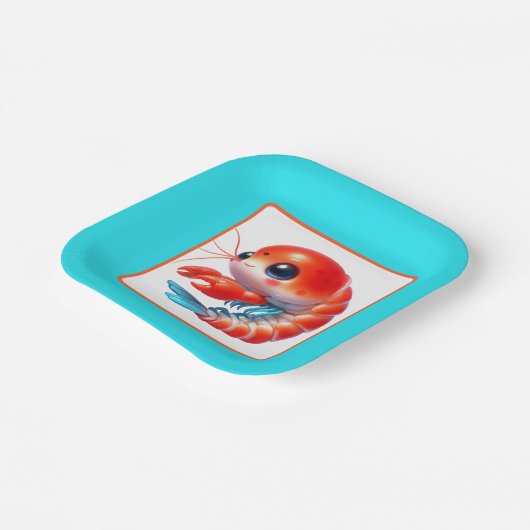 Schattige strand garnalen partij papieren bordje (Gebogen)