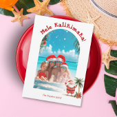 Schattige Strand Hawaii Mele Kalikimaka Kerstfoto Feestdagenkaart
