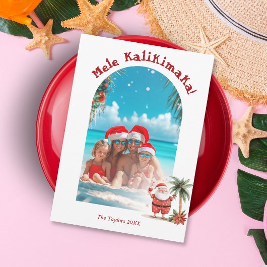 Schattige Strand Hawaii Mele Kalikimaka Kerstfoto Feestdagenkaart
