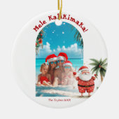 Schattige Strand Hawaii Mele Kalikimaka Kerstfoto Keramisch Ornament (Voorkant)