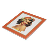 Schattige strand Hawaiian lady Tegeltje (Zijkant)