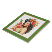 Schattige strand Hawaiian lady Tegeltje (Zijkant)