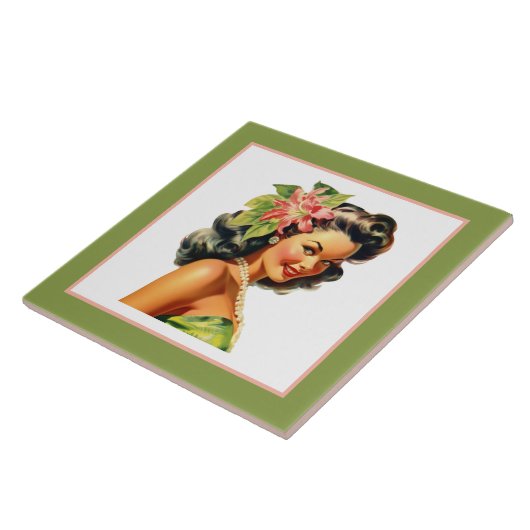 Schattige strand Hawaiian lady Tegeltje (Zijkant)