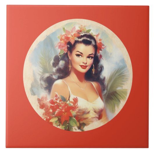 Schattige strand Hawaiian lady Tegeltje (Voorkant)