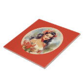 Schattige strand Hawaiian lady Tegeltje (Zijkant)