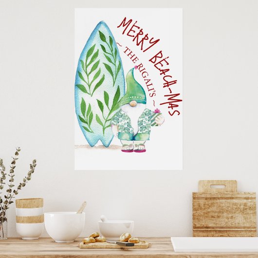 Schattige Strand Kerst Posters 24x36 (Keuken)