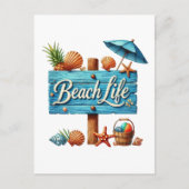 Schattige strand leven woord art teken briefkaart (Voorkant)