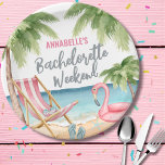 Schattige strand meisjes weekend vrijgezellenfeest papieren bordje<br><div class="desc">Schattige Beach Meisjes Weekend Bachelorette Party Paper Borden. Een schattig klein strand thema bord voor uw vrijgezellenavonturen. Een cool waterverf strandthema met tinten van roze en blauwgroen, die de sfeer voor een strandvlucht met de bruid en haar besties bepalen. Van uitstapjes naar Florida, Californië, of zelfs iets meer internationaal zoals...</div>