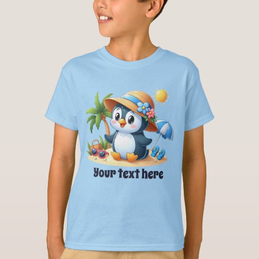 Schattige strand pinguïn tekst toevoegen meisjes t-shirt (Voorkant)