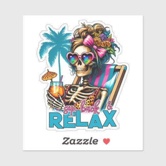 Schattige strand Relax skelet Sticker (Vel)