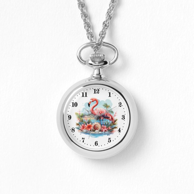 Schattige strand roze flamingo dames horloge (Voorkant)
