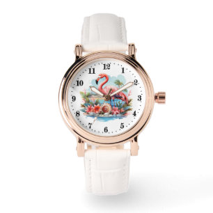 Schattige strand roze flamingo dames horloge