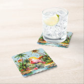 Schattige strand roze flamingo liefhebbers kartonnen onderzetters (Insitu)