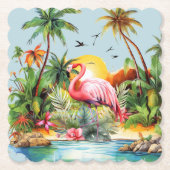 Schattige strand roze flamingo liefhebbers kartonnen onderzetters (Voorkant)
