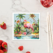 Schattige strand roze flamingo liefhebbers servet (Insitu)