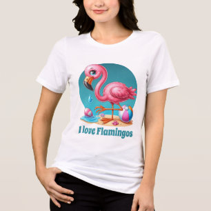 Schattige strand roze flamingo liefhebbers Tri-Blend shirt