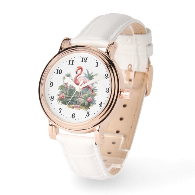 Schattige Strand roze flamingo liefhebbers waterve Horloge (Hoek)