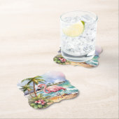 Schattige strand roze flamingo party kartonnen onderzetters (Insitu)