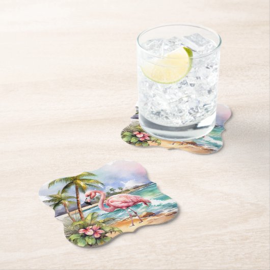 Schattige strand roze flamingo party kartonnen onderzetters (Insitu)