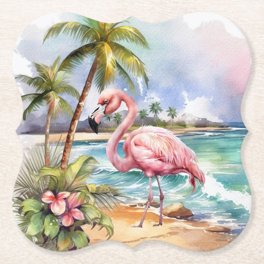 Schattige strand roze flamingo party kartonnen onderzetters (Voorkant)
