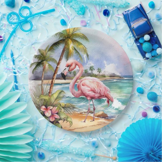 Schattige strand roze flamingo party papieren bordje (Feest)