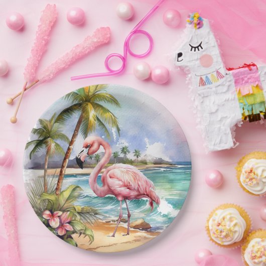 Schattige strand roze flamingo party papieren bordje (Feest)