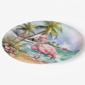 Schattige strand roze flamingo party papieren bordje (Gekanteld)