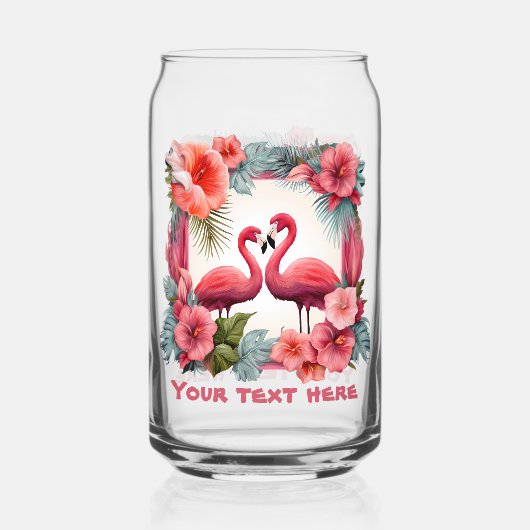 Schattige strand roze flamingo tekst toevoegen blikvorm glas (Voorkant)