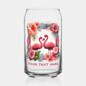 Schattige strand roze flamingo tekst toevoegen blikvorm glas (Achterkant)