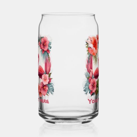 Schattige strand roze flamingo tekst toevoegen blikvorm glas (Links)
