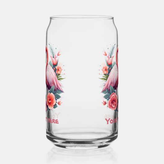 Schattige strand roze flamingo tekst toevoegen blikvorm glas (Links)