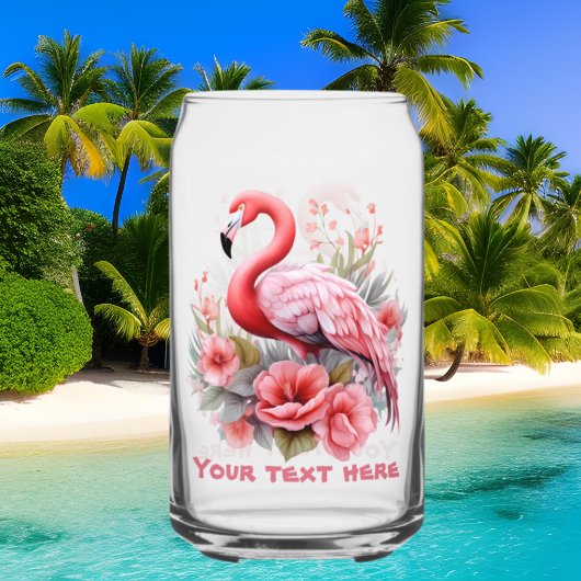 Schattige strand roze flamingo tekst toevoegen blikvorm glas