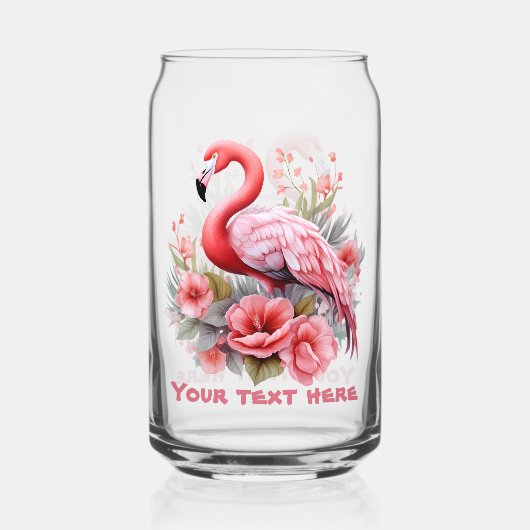 Schattige strand roze flamingo tekst toevoegen blikvorm glas (Voorkant)