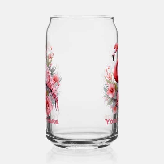 Schattige strand roze flamingo tekst toevoegen blikvorm glas (Links)