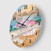 schattige strand roze flamingo's grote klok (Hoek)