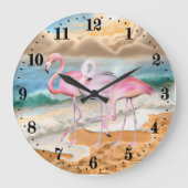 schattige strand roze flamingo's grote klok (Voorkant)