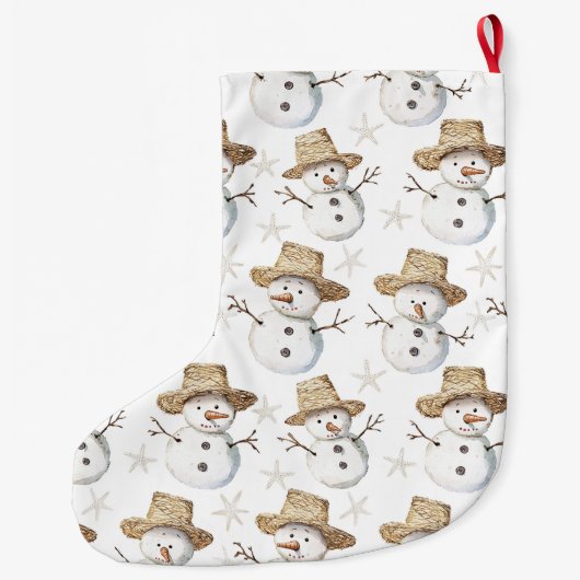 Schattige Strand Sneeuwman Kerst Gouden Glitter Grote Kerstsok (Achterkant)