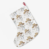 Schattige Strand Sneeuwman Kerst Gouden Glitter Grote Kerstsok (Achterkant (Hangend))